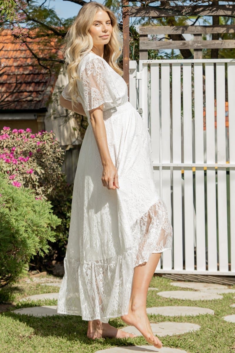 White Lace Maternity Dress: The Wanderer White Lace Maternity Gown – Maive  & Bo