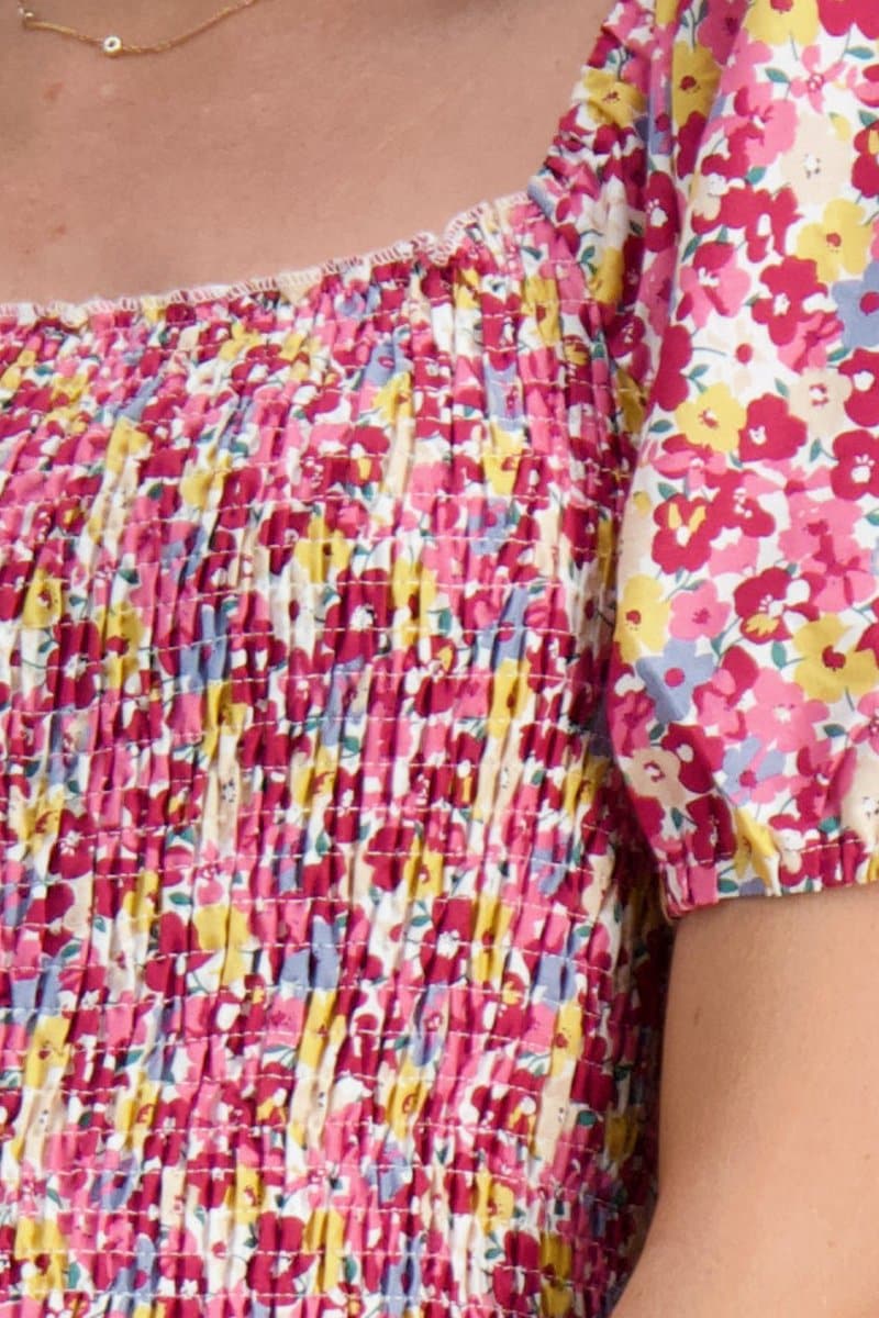 Confetti Shirred Maternity Dress in Pink.