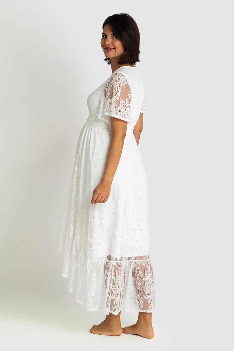 The Wanderer White Lace Maternity Gown.