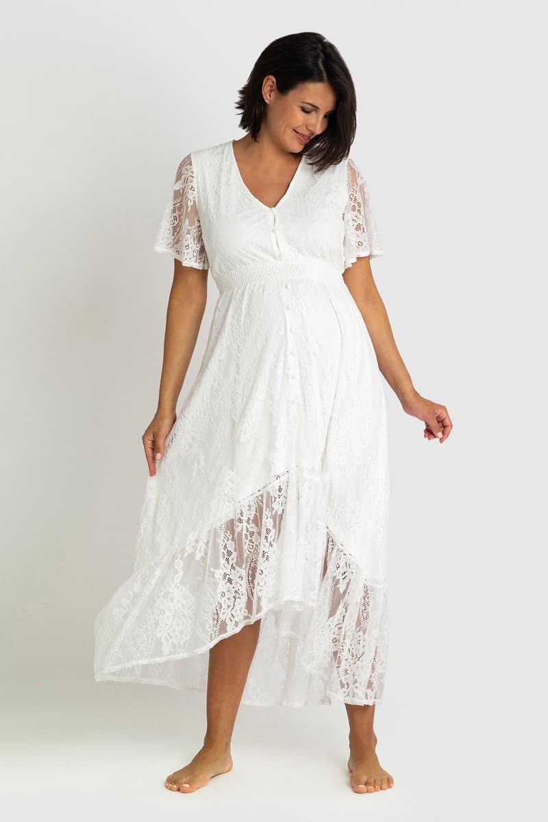 The Wanderer White Lace Maternity Gown.