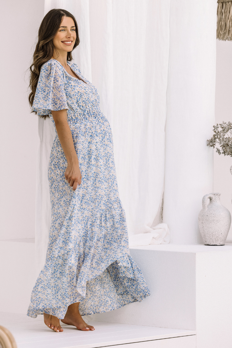 The Wanderer Blue Chiffon Maternity Gown