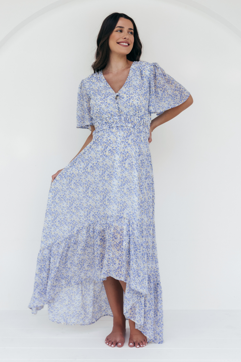 The Wanderer Blue Chiffon Maternity Gown