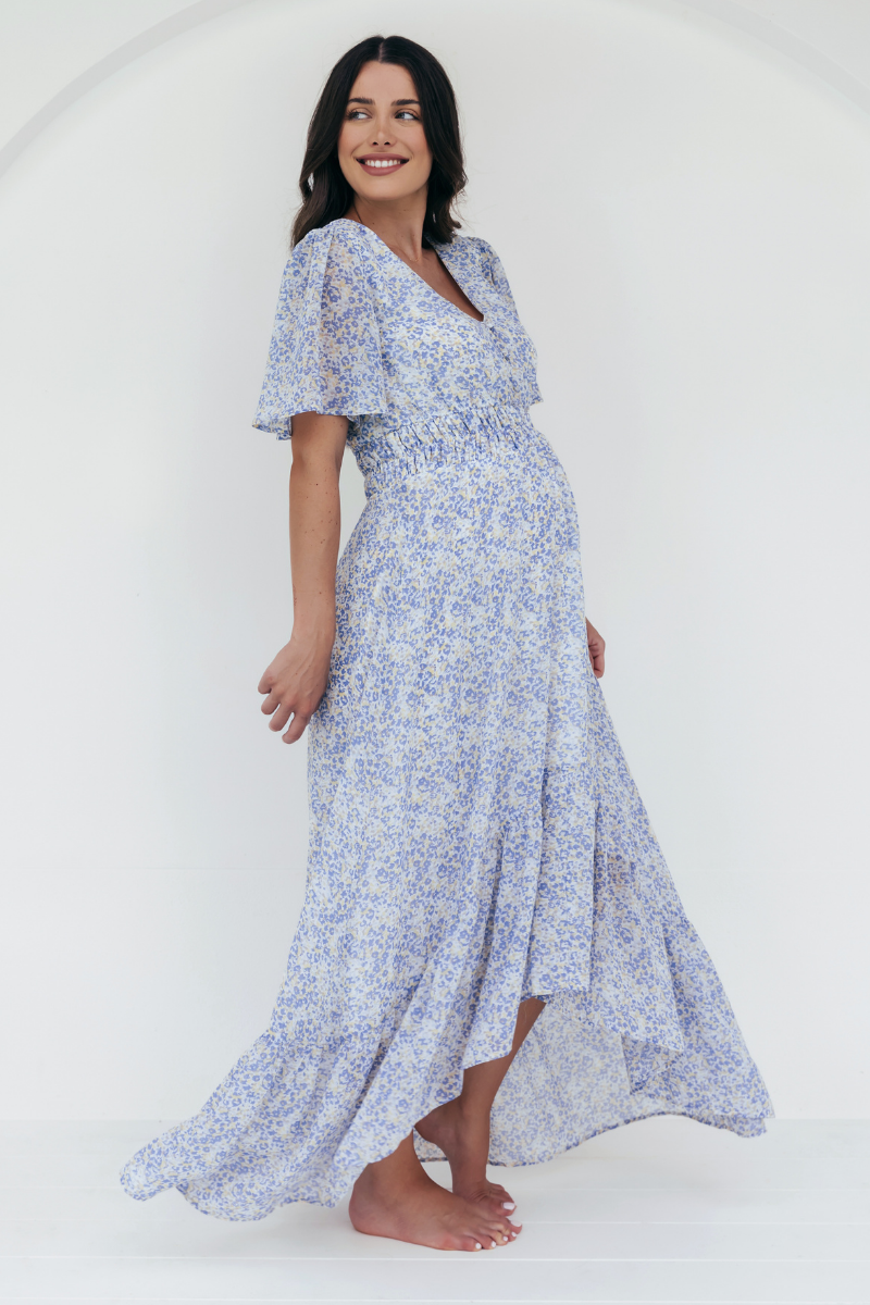 The Wanderer Blue Chiffon Maternity Gown