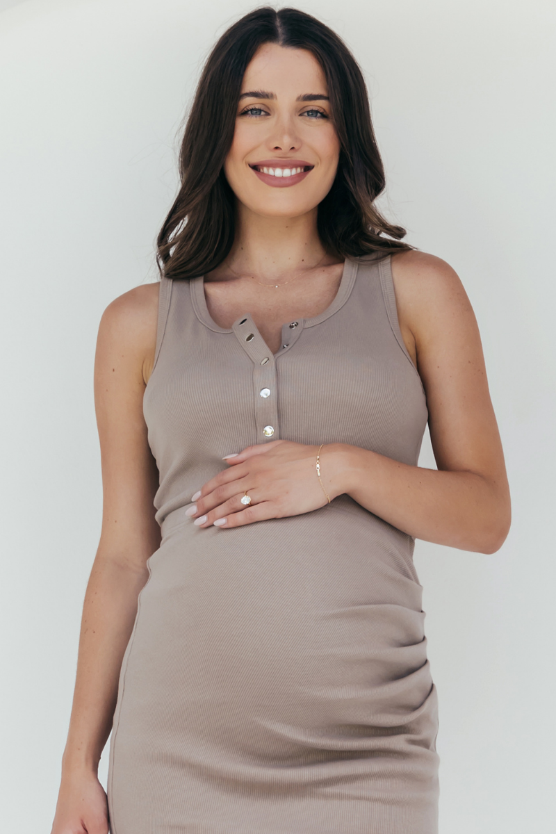 Ribbed Pop Button Maternity Tank Top.