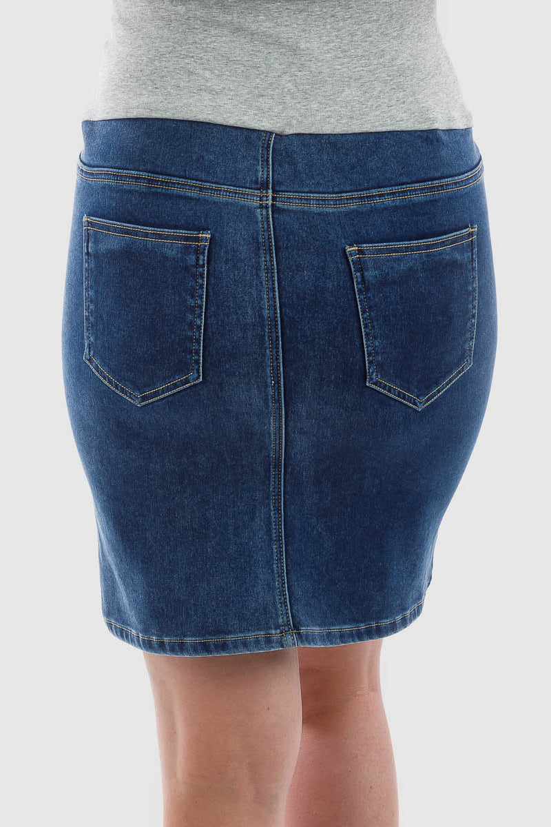 Dark Blue Maternity Elastic Waist Denim Skirt – Skirted Fancy