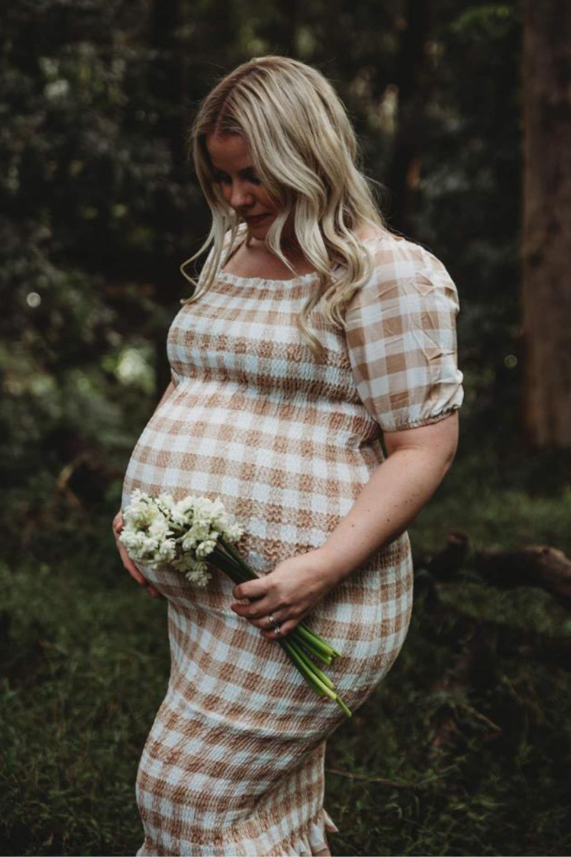 Confetti Shirred Maternity Dress in Vanilla Gingham